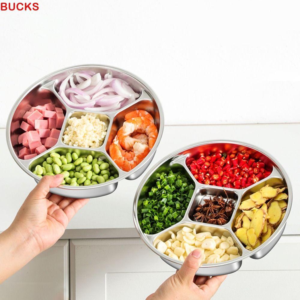 Khay Chuẩn Bị Thực Phẩm Nhà Bếp BUCKS, Đĩa Ăn Bằng Thép Không Gỉ 304 Chống Rơi, Khay Ăn Nhẹ Tròn 5 L