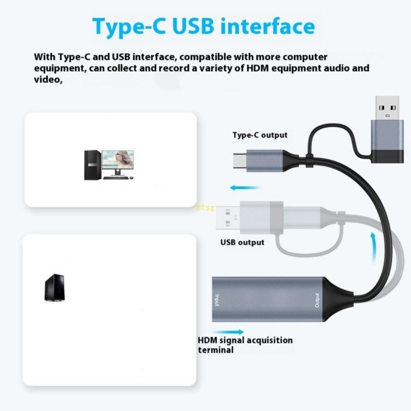 Btsg USB + Type C sang HDTV Video Capture Card Video Converter Capture Adapter Card Video cho thiết 