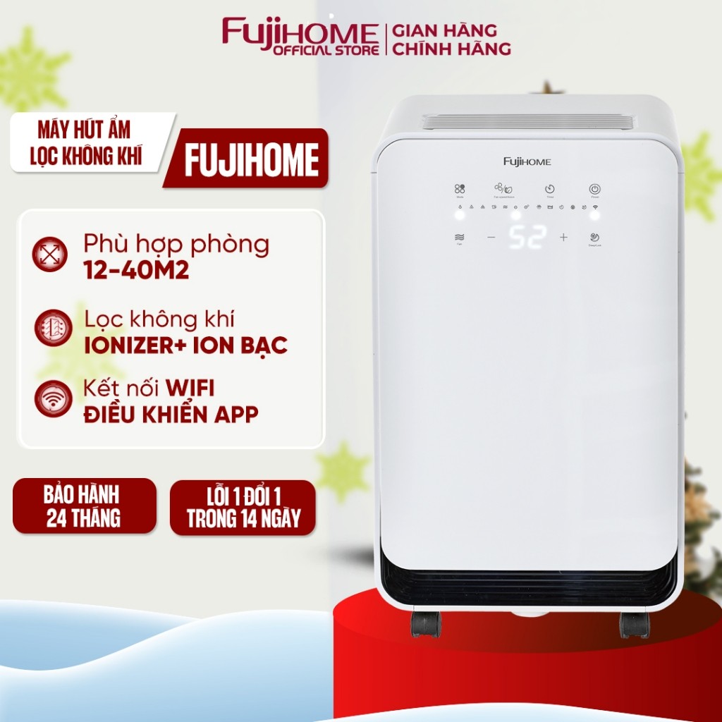 Máy hút ẩm 12L/ngày bằng máy nén Block lọc không khí FUJIHOME DH12NEW kết nối Wifi Nhập Khẩu 40m2, p