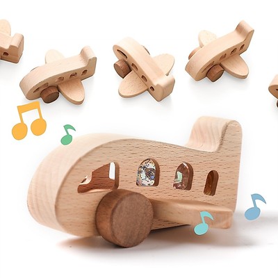 Máy bay bằng gỗ tự nhiên Đồ chơi lục lạc cho bé Gỗ sồi nguyên khối Montessori Xe giáo dục giác quan Thủ công Trẻ sơ sinh Đồ chơi bóp cho trẻ mới biết đi 0-3 tuổi