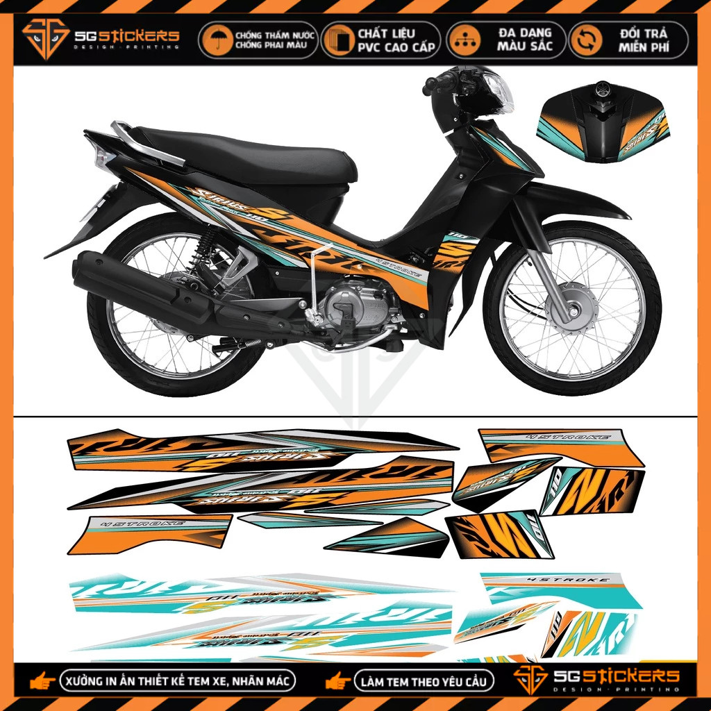 Tem Rời Xe Sirius RC Xăng Cơ Mẫu S 110 | SR08 | Team Sirius Đỏ Xám Đen Cam Xanh Trắng Decal Dán Xe S