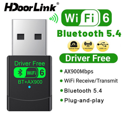 HdoorLink AX900 Wifi 6 Bluetooth 5.4 Adapter 2IN1 Dongle Băng tần kép 2.4 / 5.8GHz Bộ thu phát Dongle DRIVER MIỄN PHÍ