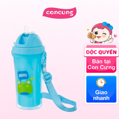 Bình tập uống PP 2 lớp kèm dây đeo Animo (340ml, xanh, RK3415A)
