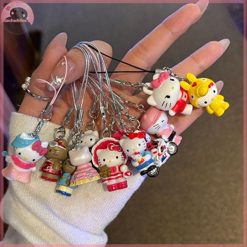 BWHTE Kawaii Western Cowboy Hello Kitty Mặt dây chuyền điện thoại di động Charm dễ thương Nơ hồng Há