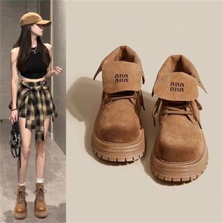 Retro Phong Cách Anh Quốc Đế Dày Giày Bốt Martin Hai Cánh Nữ Thu Đông 2025 Phong Cách Mới Ren-Up Giày Bốt Ngắn