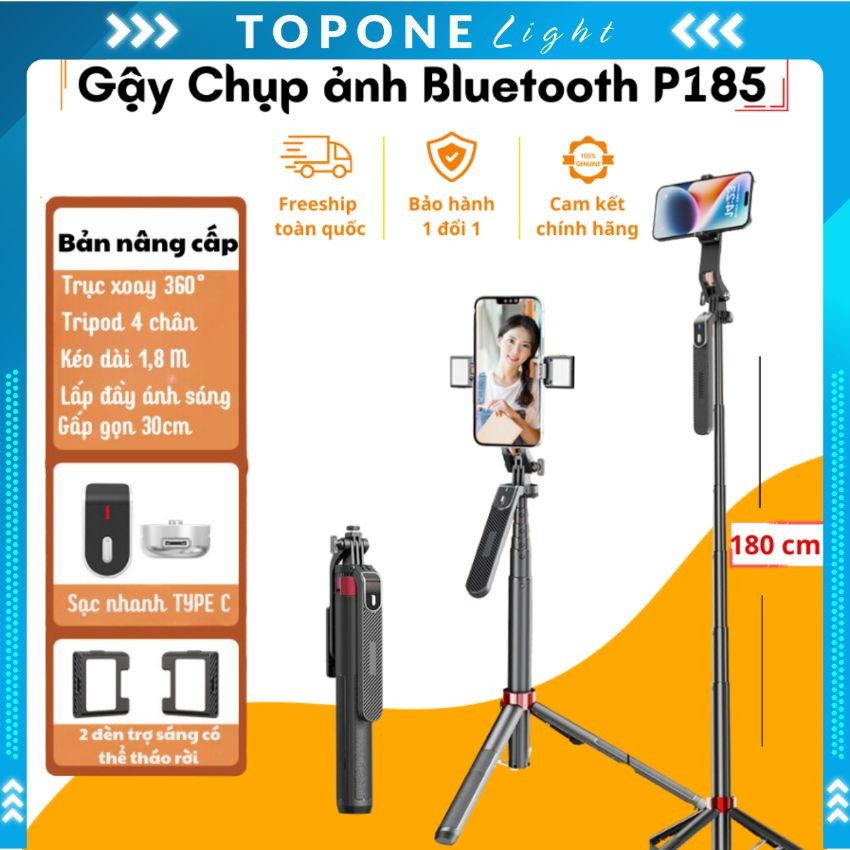Gậy Chụp Ảnh 4 Chân P185 - Gậy Selfie Cầm Tay Tặng Kèm Remote, Chiều Dài Sử Dụng 30-180cm - Chính Hãng Top One | BigBuy360 - bigbuy360.vn