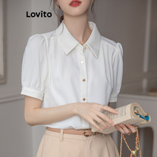 Lovito Áo sơ mi trơn trơn trơn thông thường dành cho nữ LNA63406