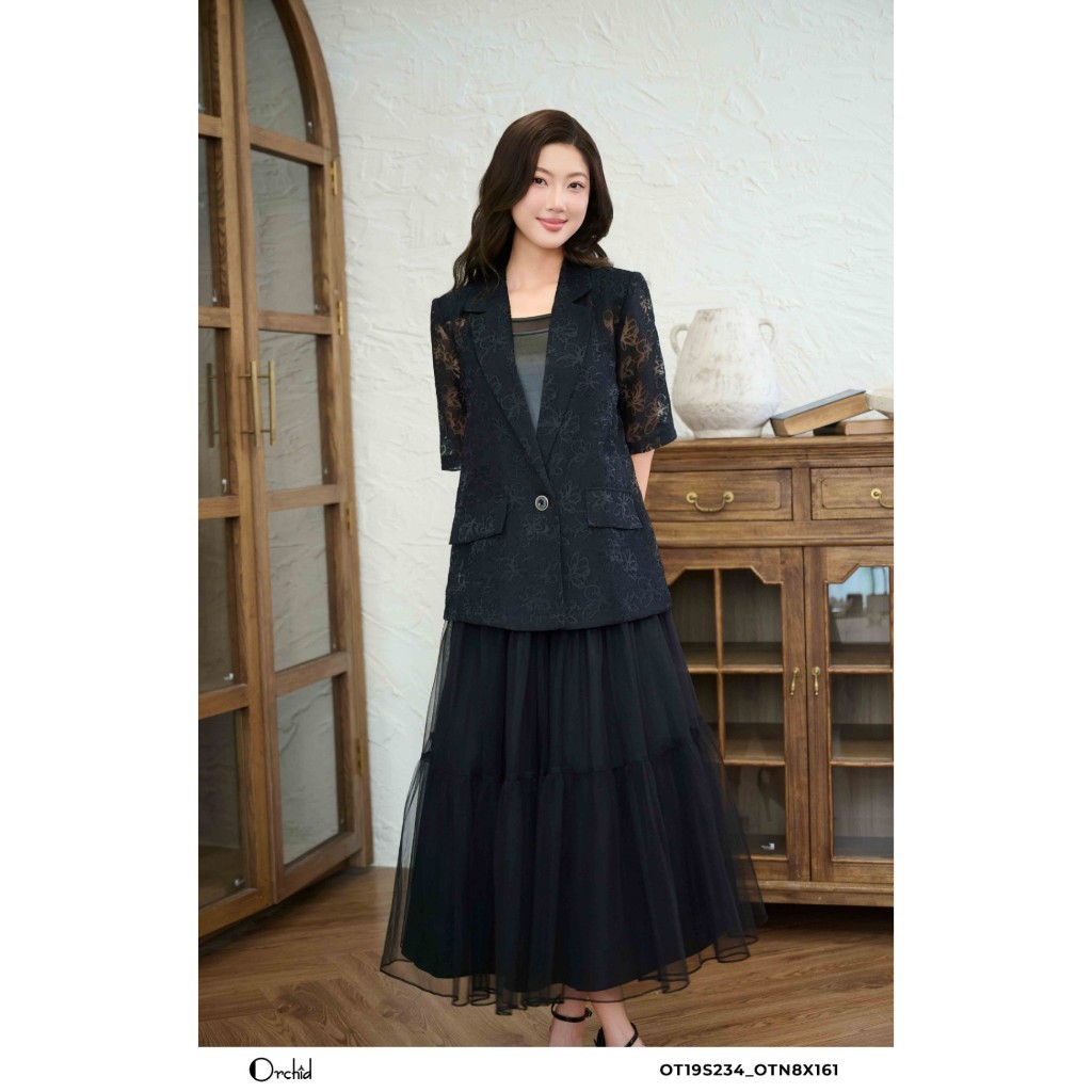 Chân váy juyp lưới dáng dài thiết kế 2 lớp Orchid - OTN8X161