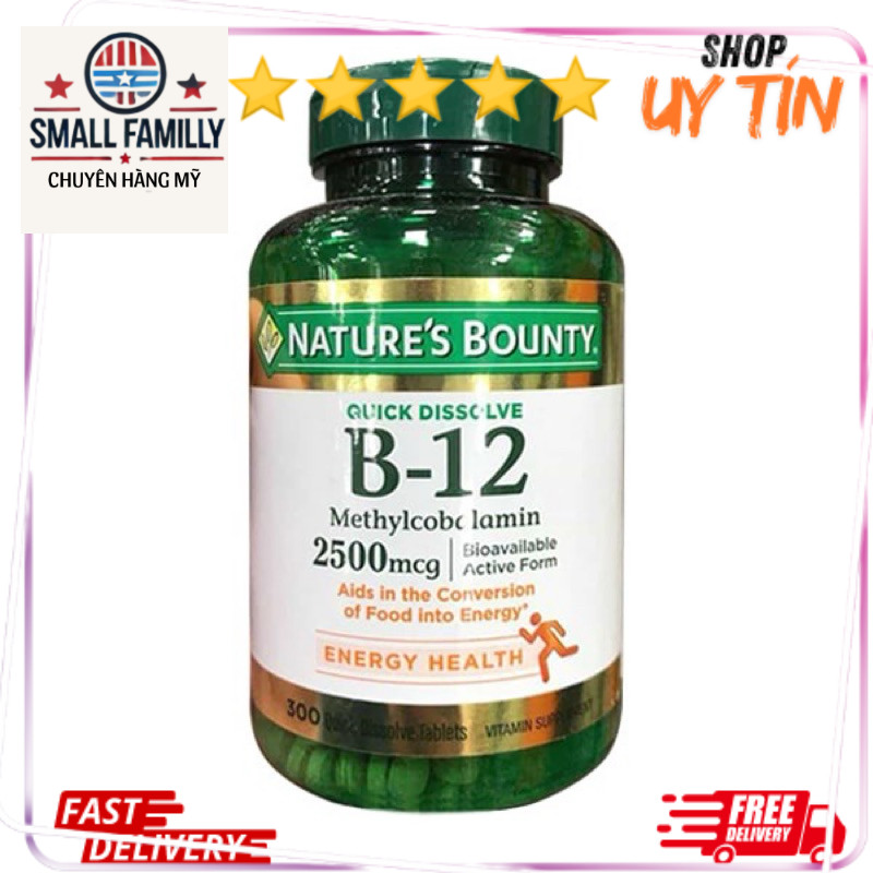 [Date 2028] Viên bổ sung vitamin B12 Nature's Bounty B12 2500mcg 75 viên SmallFamily