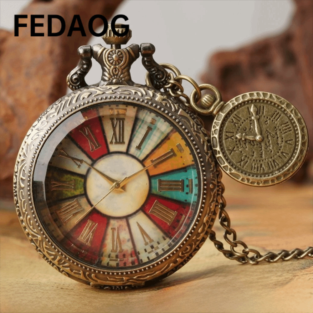 Đồng hồ bỏ túi FEDAOG, Đồng hồ số La Mã Nhãn Đồng hồ số La Mã, Mặt dây chuyền Vòng cổ Retro Mặt số đ