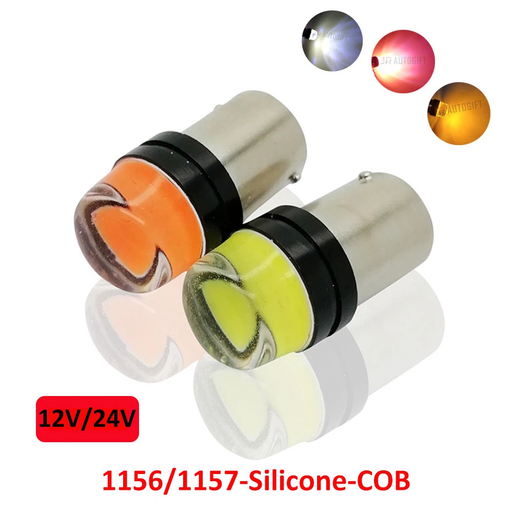 4 12V 24V S25 1LED 1156 Nhấp Nháy Flash P21W BA15S BAY15D COB Đèn Pha Lê Silicon Hổ Phách Trắng Đỏ