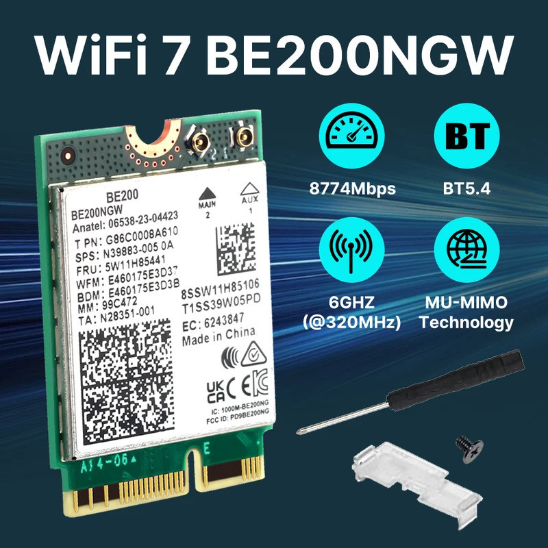 WiFi 7 BE200 M.2 Key E Thẻ WiFi BT5.4 BE200NGW 2.4 / 5 / 6 GHz 8774Mbps Bộ chuyển đổi mạng không dây