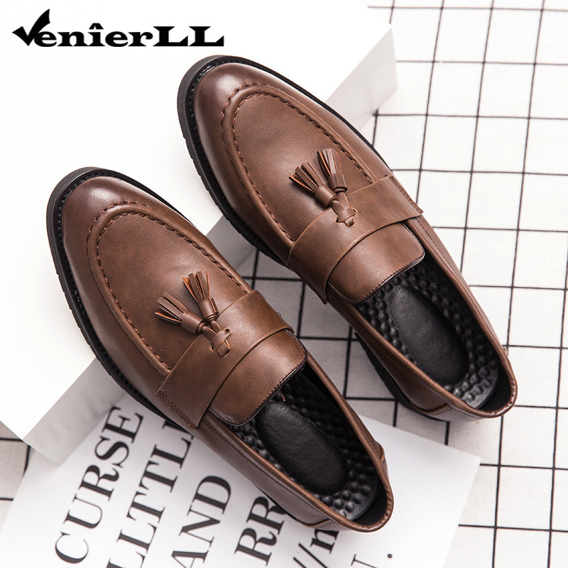 Cổ Điển Nam Tua Rua Penny Loafer Màu Nâu Da Mềm Trượt Trên Loafer Giày Công Sở Công Sở Hàng Ngày Đản
