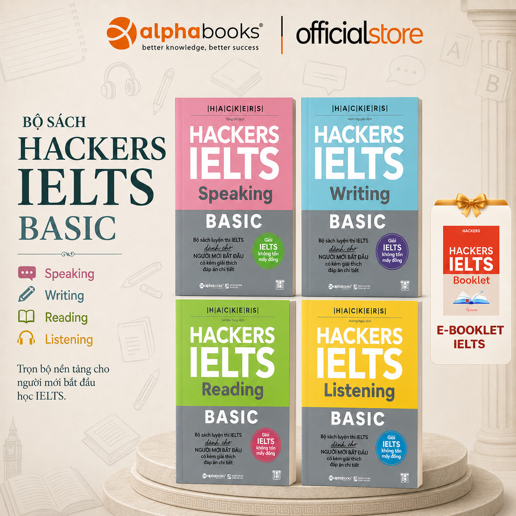 Sách - lẻ/combo: Hackers IELTS Basic (Reading + Listening + Writing + Speaking) (Gamma Books)