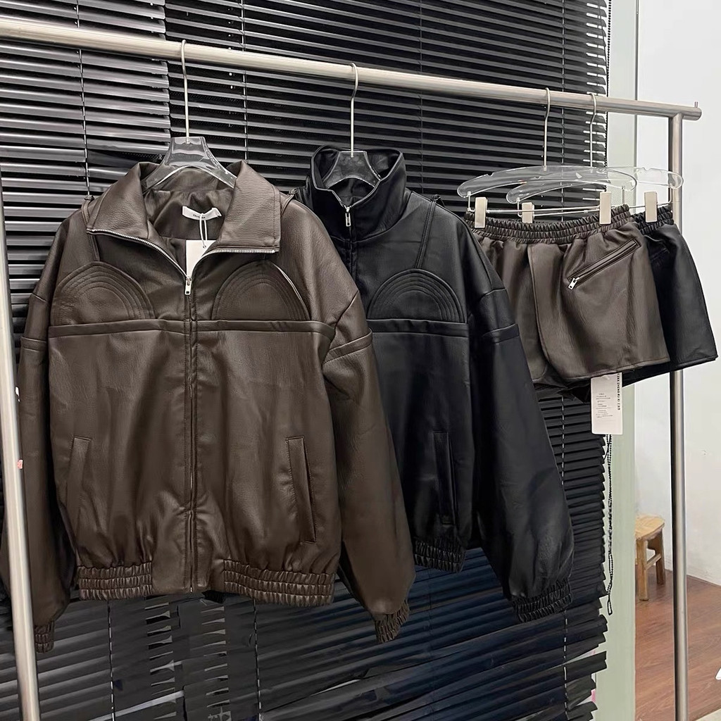 New Spring Women's Leather Jacket with Vintage Motorcycle Style Design PU Leather jacket+Leather min