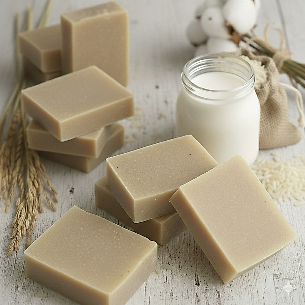Xà Bông Rửa Mặt & Tắm Trắng Cám Gạo Sữa Dê 100g. Xà bông True Organic