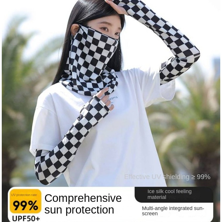 Summer Sun Protection Mask Mask Female Ice Sleeve Ice Silk Suit Oversleeve Riding Driving UV Protect