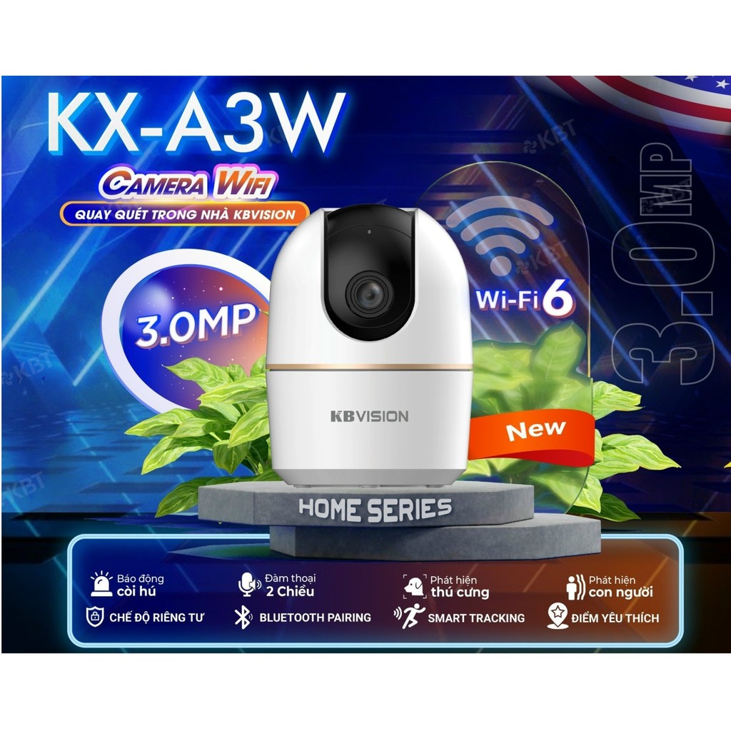 Camera Wifi KBVISION KX-A3W 3MP 2K Quay 355° AI Theo Dõi Người Đàm Thoại 2 Chiều Wifi 6 Chính Hãng