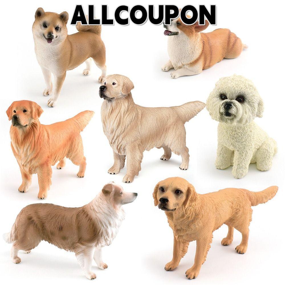 ALLCOUPON Đồ trang trí chó ALLCOUPON, Tượng nhỏ thú cưng thực tế giống như thật bằng nhựa PVC, Chó b