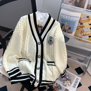  Breeze_ros Áo Khoác Cardigan Len Cổ Chữ V Phong Cách Đại Học 2025 Áo Len Dệt Kim Rộng Mặc Mùa Thu Đông Mới Cho Nữ 