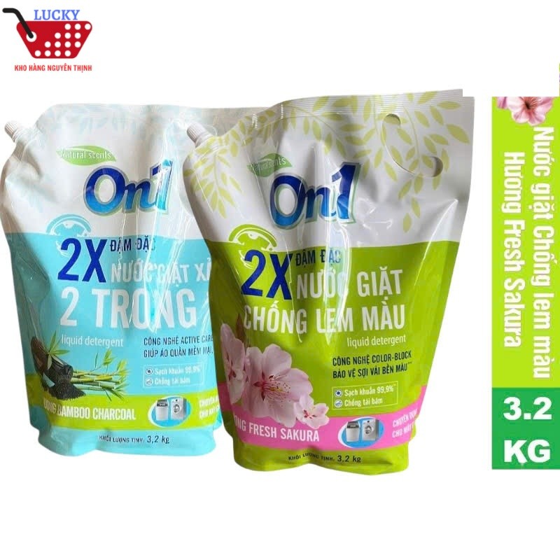 Nước giặt xả 2 in 1 ON1 Sạch khuẩn,khử mùi ẩm mốc 3.2Kg / Túi