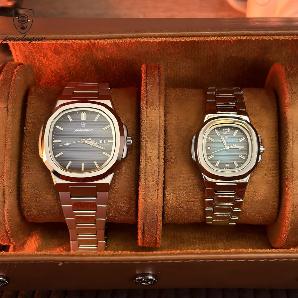 Đồng hồ cặp đôi chính hãng POEDAGAR Nautilus hiển thị lịch phát sáng chống thấm nước đồng hồ thép không gỉ