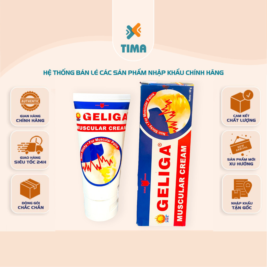 [COMBO 5 TUÝP] Kem Xoa Bóp Nóng Geliga Krim Otot 60gram Indonesia (Dạng Tuýp/Chất Kem)