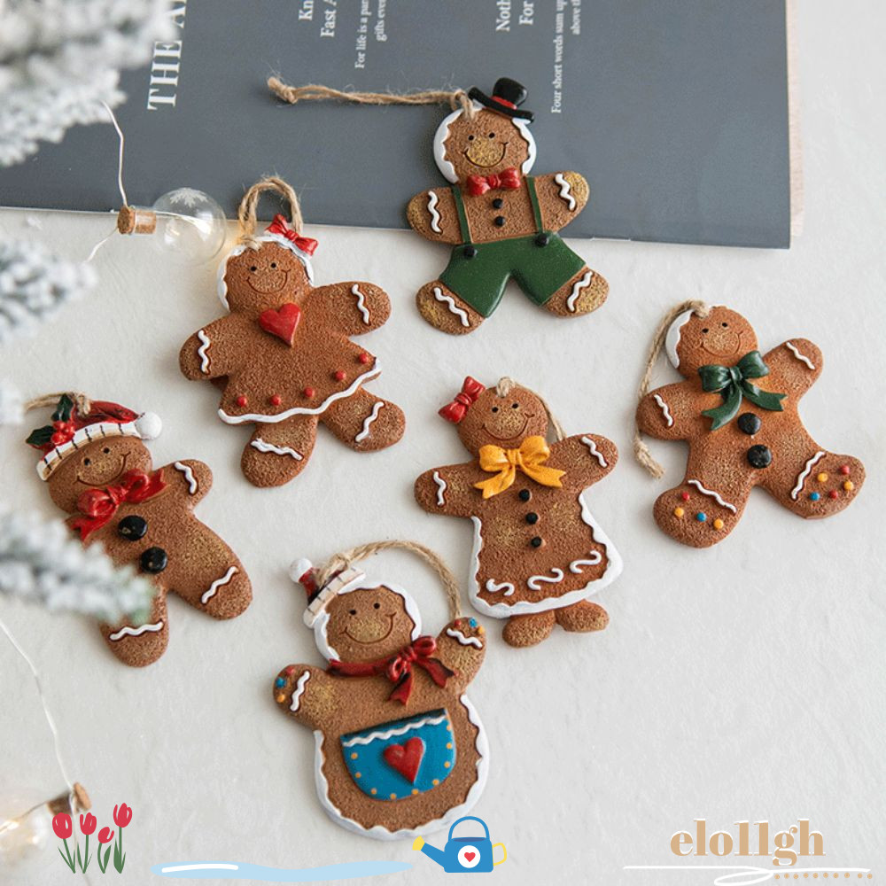 ELOGH Gingerbread Man Mặt dây chuyền, Gingerbread Man Đồ trang trí cây thông Noel màu nâu, Nhựa Xmas
