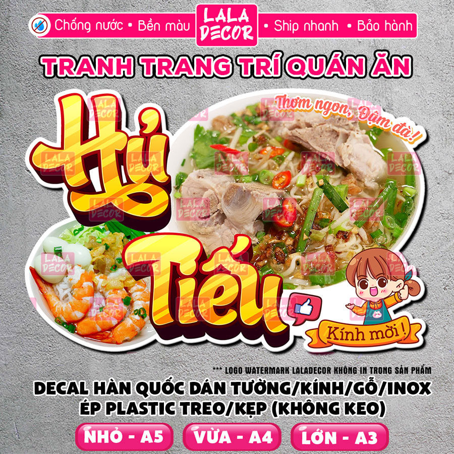 Tranh Dán Tường Hủ Tiếu Chống Nước 🎀 Decal Hủ Tiếu Sẵn Keo/Ép Plastic, Decal Trang Trí Quán F24-10