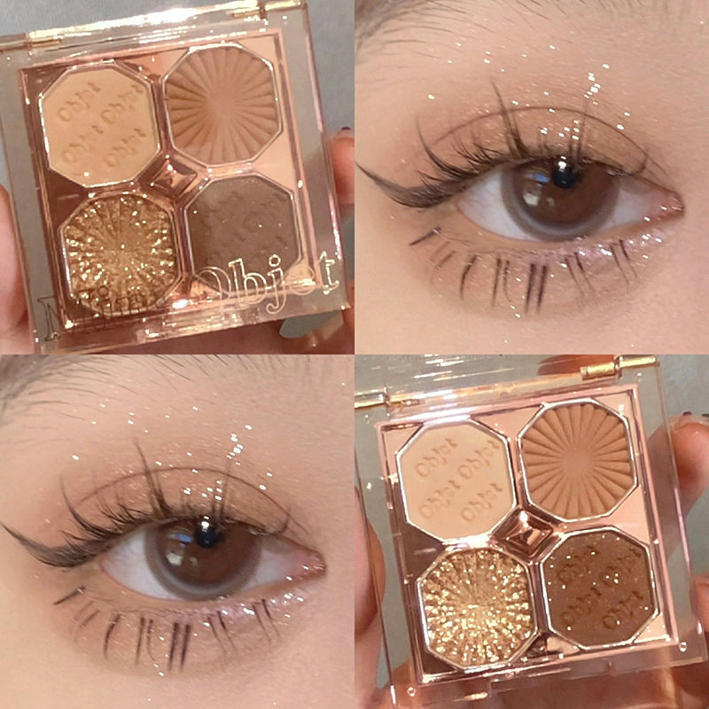 DIKALU Mini Gem Bốn Màu Phấn Mắt Màu Đất Trà Sữa Màu Nhỏ May Mắn Bảng Phấn Mắt ins Influencer Style 