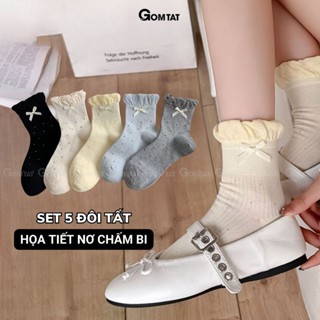  Set 5 đôi tất lolita phối nơ GOMTAT vớ nữ phối nơ họa tiết chấm bi phong cách Hàn Quốc hot trend - ZFK-B011-CB5 
