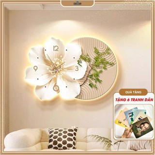Tranh hoa hiện đại LED 3D treo tường cho phòng khách, phòng ngủ và phòng ăn, kèm đồng hồ cao cấp tráng gương.