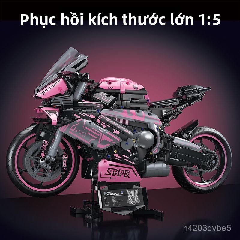 Đồ chơi lắp ráp lego xe máy BMW M1000RR màu hồng mô hình xe mô tô đua phân khối lớn decor phòng ngủ 