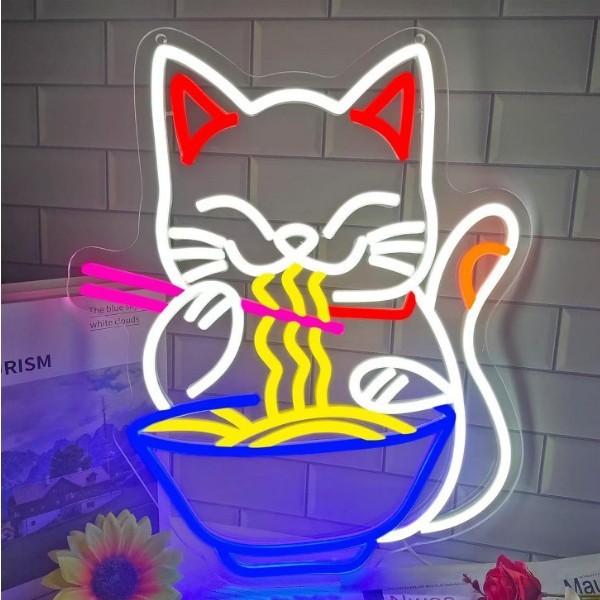 Đèn Neon LED  Mèo Ăn Mì, Chữ Phát Sáng, Mèo Thần Tài, Đèn Neon LED USB 5V  xinh xắn tiện dụng