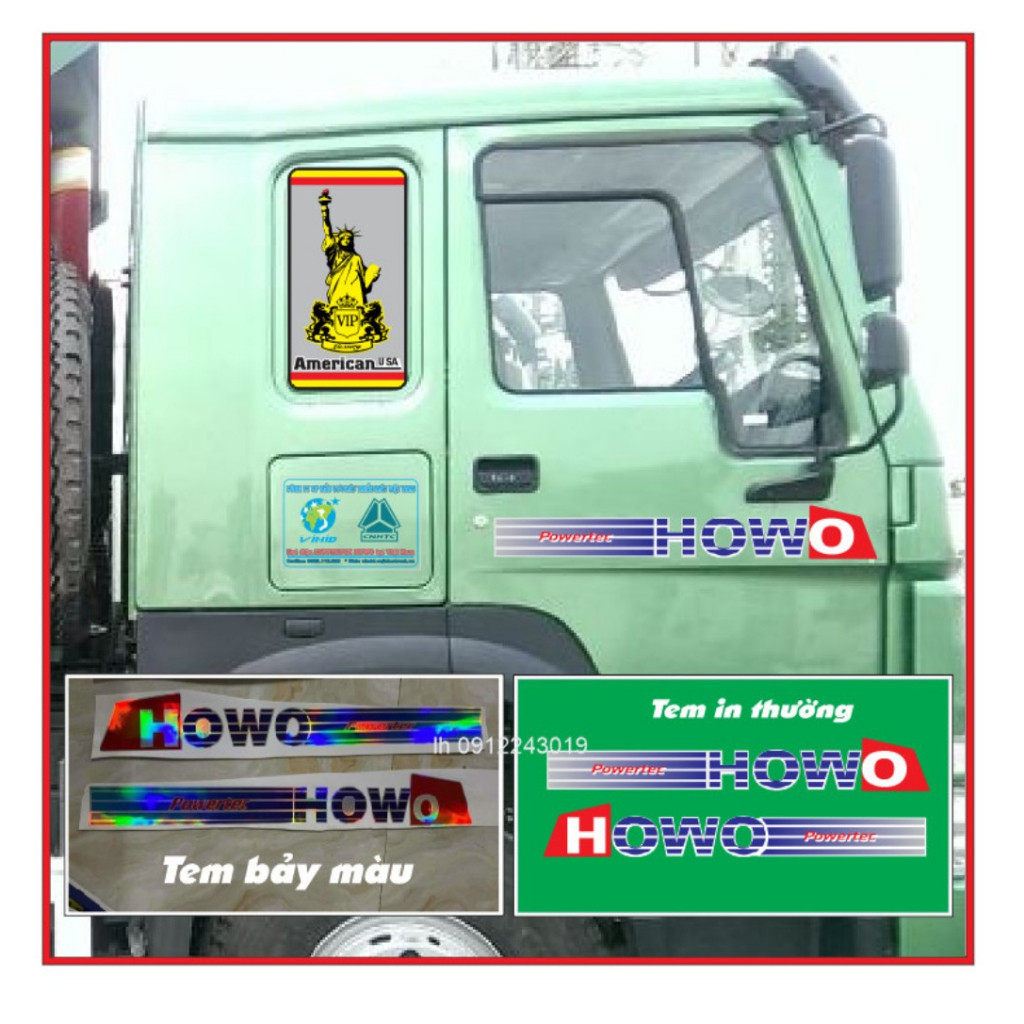 Tem decal xe tải Howo: tem cửa Howo, nữ thần, tem vimid
