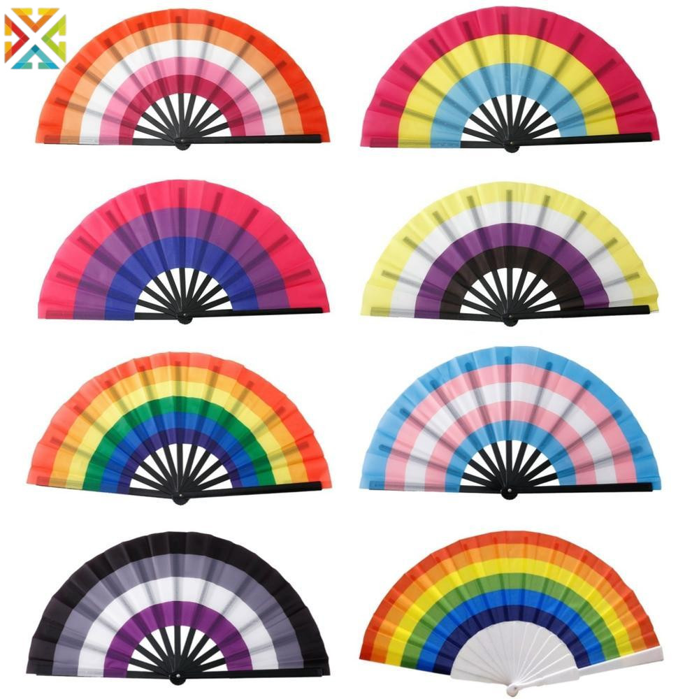 Quạt gấp cầu vồng lớn 33cm Gay Pride Party LGBT Flag Quạt cầm tay cho buổi biểu diễn lễ hội mùa hè