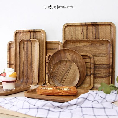 Khay Gỗ Keo ONGTRE - Khay Gỗ Tròn, Chữ Nhật, Bầu Dục Đựng Đồ, Decor Bàn Ăn, Phòng Khách, Nhiều Size