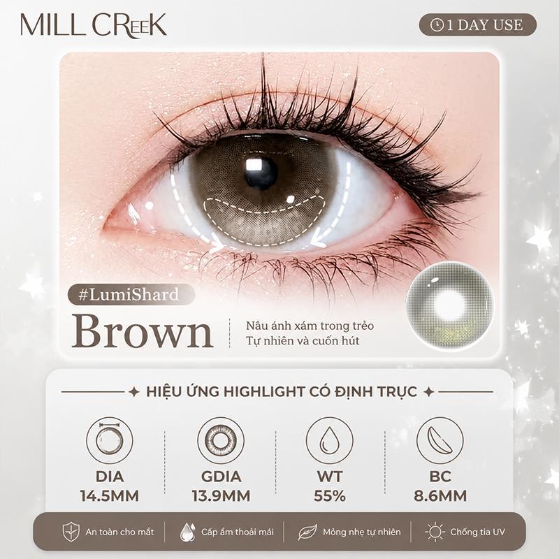 Lens khoá trục MILL CREEK Kính Áp Tròng Màu nâu 14.5mm 1 Ngày 55% Nước