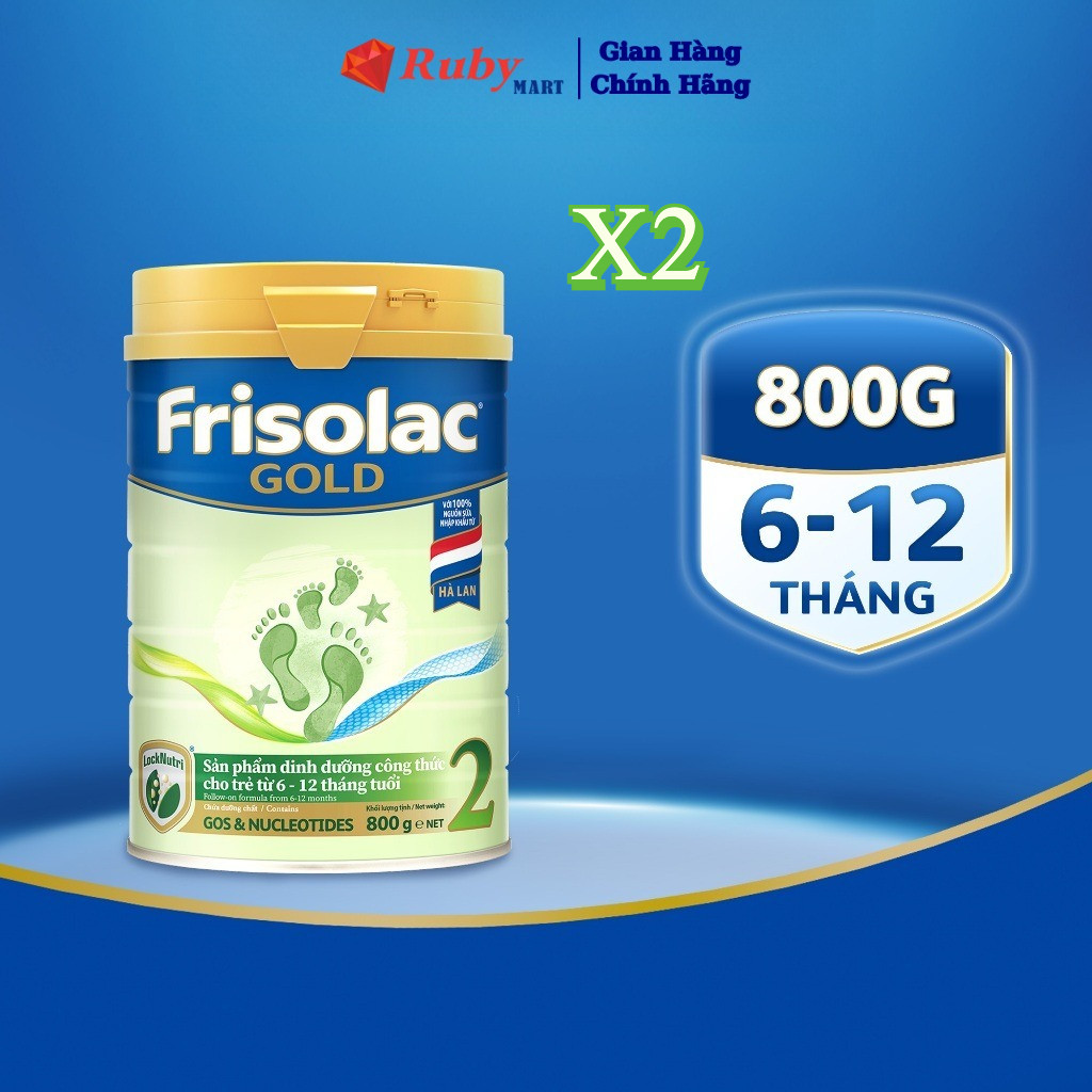 Combo 2 Lon Sữa Bột Frisolac Gold 2 800G cho bé từ 6-12 tháng tuổi