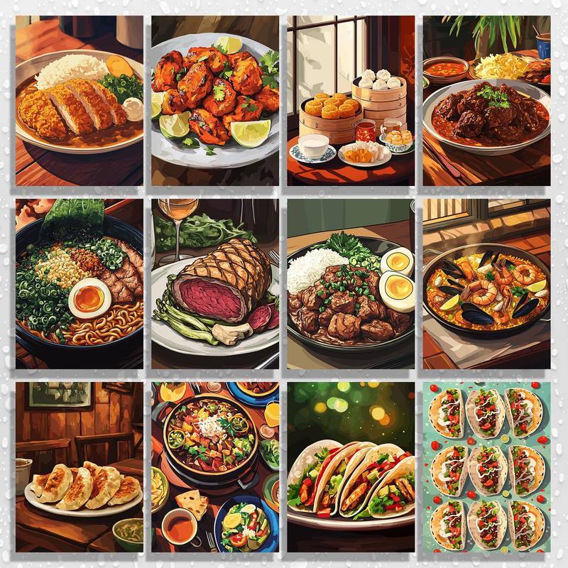 Thế Giới Thực Phẩm Vải Treo Tường Nghệ Thuật Bộ Ramen Nhật Bản Taco Bít Tết Bánh Bao Phòng Trưng Bày