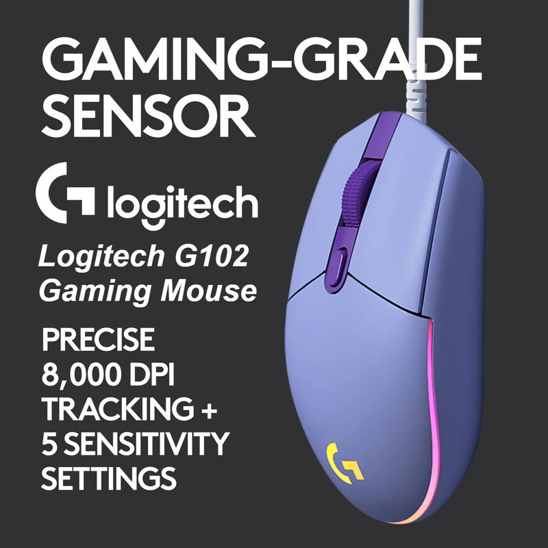 Chuột chơi game có dây Logitech G102 LIGHTSYNC 8000 DPI RGB Đèn nền 6 nút lập trình Ergonomic 85g ch