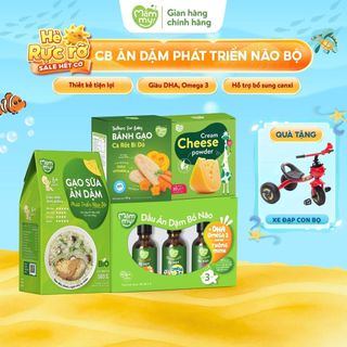 Combo ăn dặm Mămmy cháo ăn dặm 500g, set 3 dầu ăn dặm 30ml, phô mai tách muối, bánh gạo dẹt ăn dặm cho bé 6 tháng