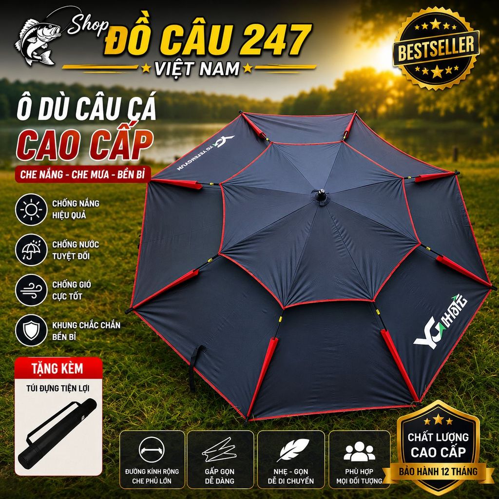 Ô Câu Cá 2 Tầng 2m4 Cao Cấp – Xoay 360 Độ, Chống Gió Mạnh, Chống Tia UV, Che Nắng Mưa Chuyên Câu Đài