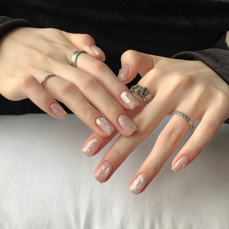 Handmade Press On Nails Peach Pink Hailey Nails Acetate Nails Shimmer Cat Eye Đầu móng tay giả