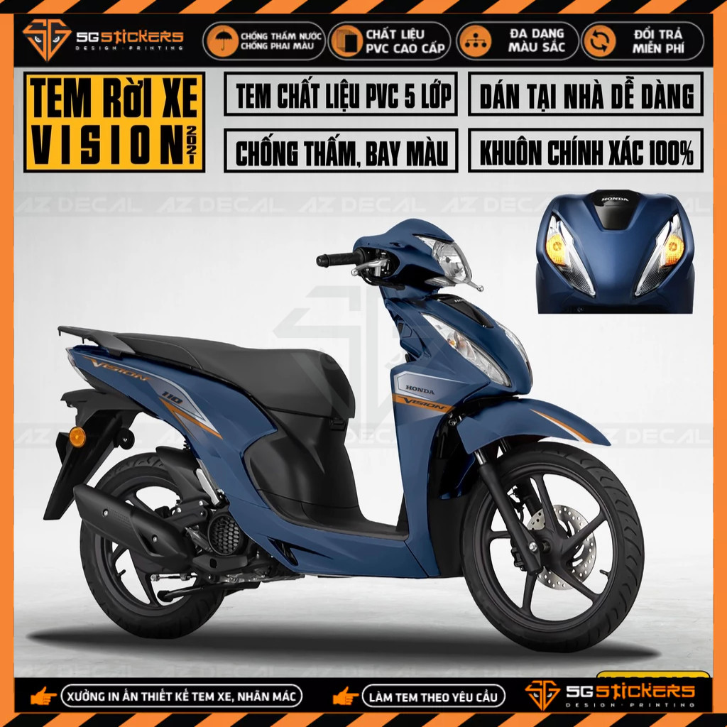 Tem Dán Sườn, Yếm Xe Vision 2015 - 2022 | VS08 | Decal Dán Xe Vision Chống Nước, Bền Màu, Cho Xe Xan
