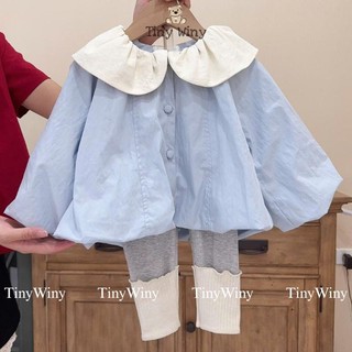  S7 Tiny Winy  - Set áo khoác kaki xanh cổ tròn và quần legging lencho bé gái 