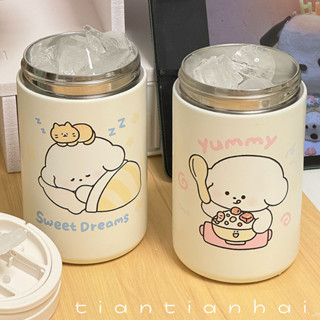  Ly giữ nhiệt siêu dễ thương ly thép không gỉ 304 ly uống nước đôi dung tích lớn ly có ống hút di động 