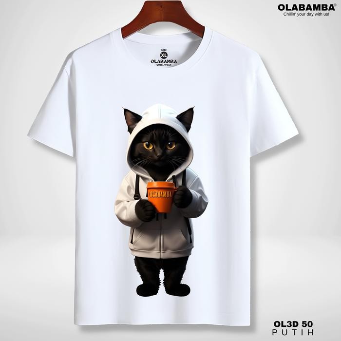 Olabamba Distro Pria Halloween Cat Áo thun-Baju Wanita-Tshirt Unisex Cotton