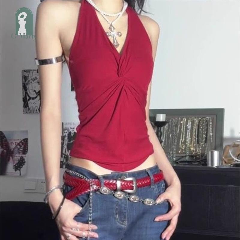 Gmarty Áo Camisole Phong Cách Mỹ, Xếp Ly Xoắn, FormSlimFit