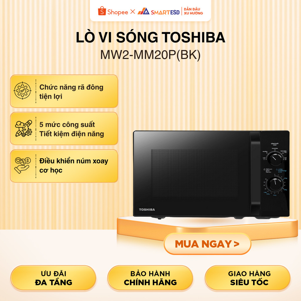 Lò Vi Sóng Toshiba MW2-MM20P(BK), Dung Tích 20 lít, 700W, 5 mức công suất, - Bảo Hành 12 Tháng.